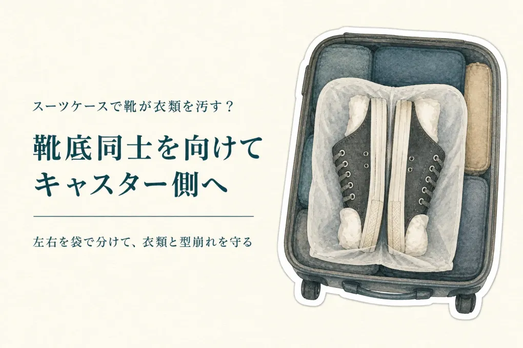スーツケースに靴はどう入れる？汚れ移りと型崩れを防ぎ、使用済みの靴を分ける詰め方