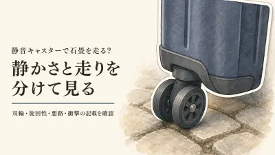 静音キャスターのスーツケースは石畳で走らせやすい？双輪・段差の確認方法
